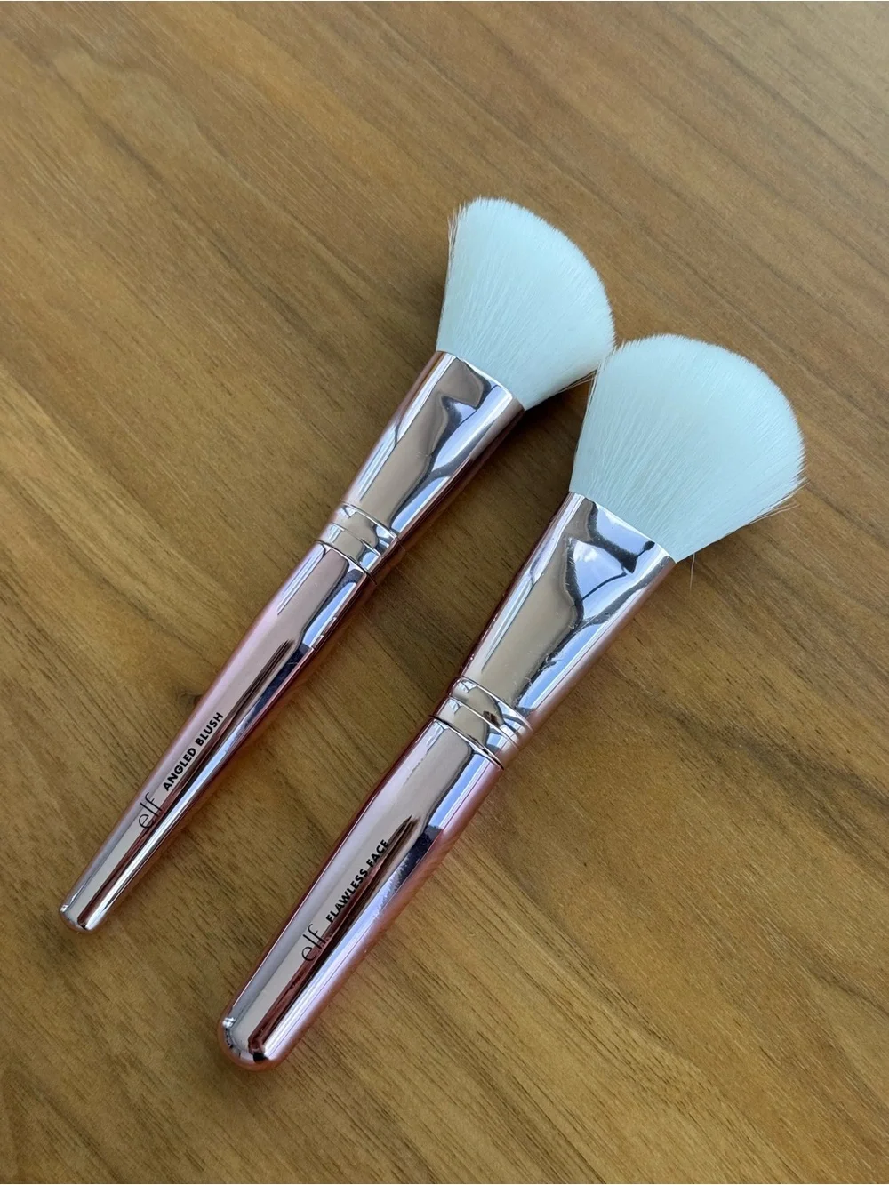 ELF Rose Gold Handle Makeup Blush Brushes with White Bristles (Set of 2)